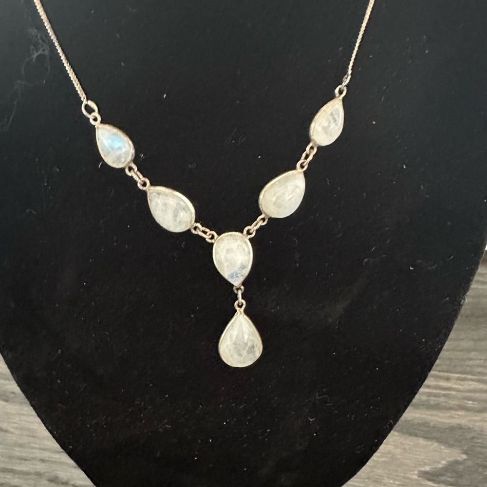 Genuine Moonstone Teardrop Necklace – Sterling Silver 925 – Boho Chic